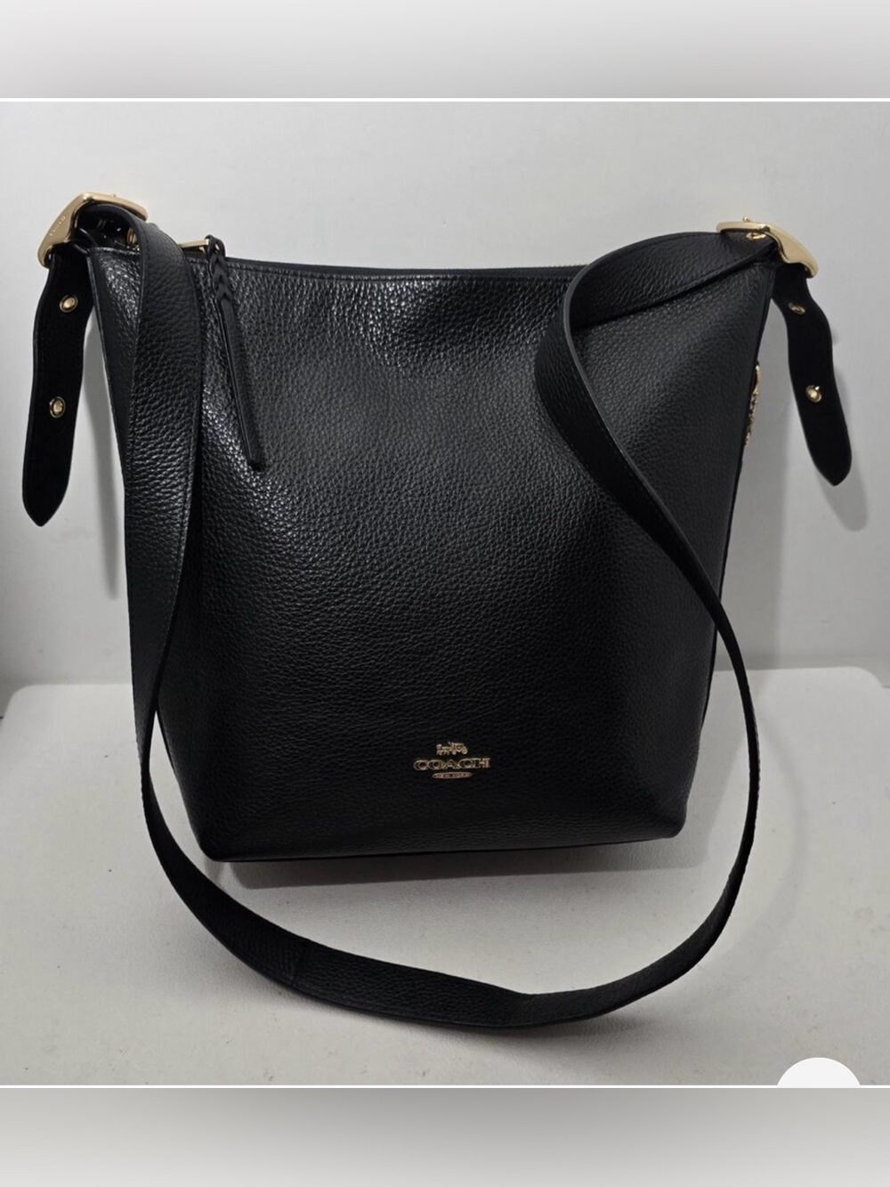 Coach Val Crossbody Shoulder Bag Duffle Black Soft Pebbled Leather Purse C2818